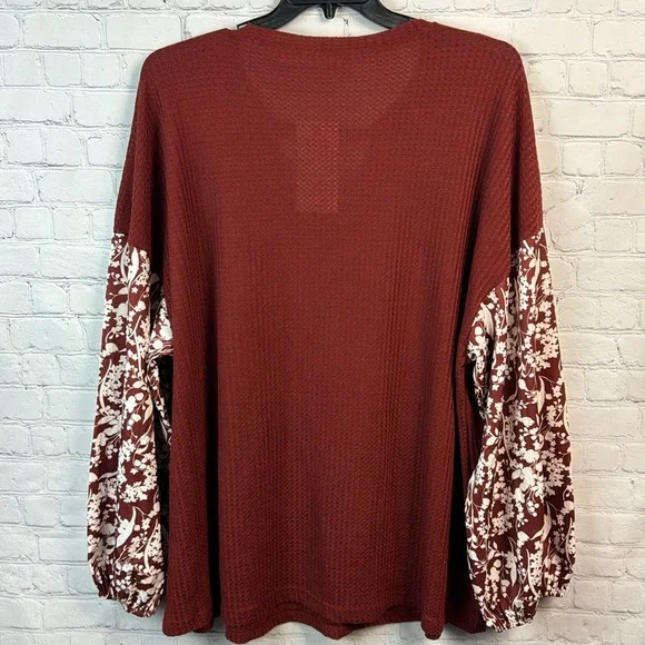BloomChic Rust Waffle Knit Balloon Sleeve Top Plus Size 4X - Picture 6 of 7